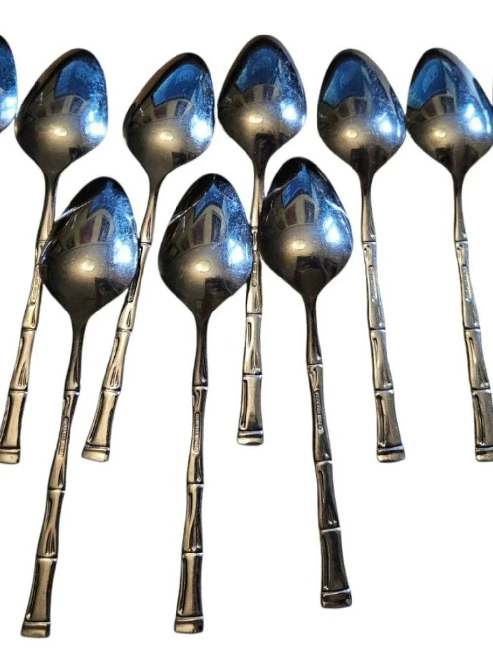 Lot 12 Bamboo Pattern Oval Soup Spoons Stainless Korea 7.5